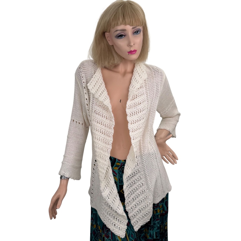Vintage MOFFI‎ International Ivory Open Knit Cardigan Bell Sleeve  Boho Sz Small